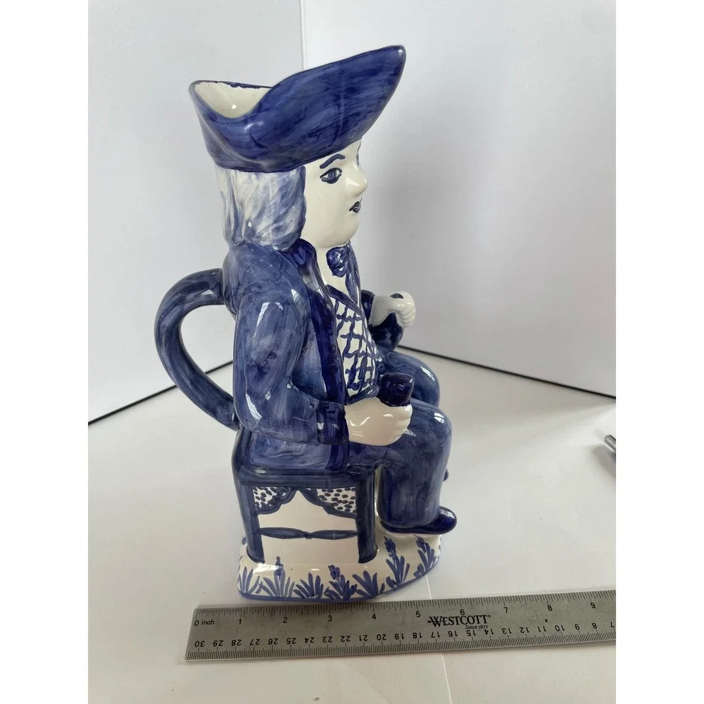 Antique Dutch Delft Blue White‎ Toby Jug Pitcher Figural Seated Man 18th C Style